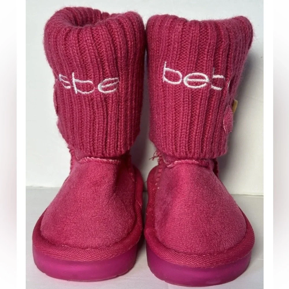 Bebe Girls Size 5 Hot Pink Faux Suede & Knit Mid Calf Slip On Light up Boots